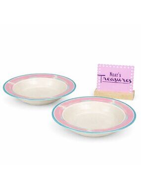 Treasure Craft Japan MIRAGE Pink Turquoise Stoneware Soup Cereal Bowl Set of 2